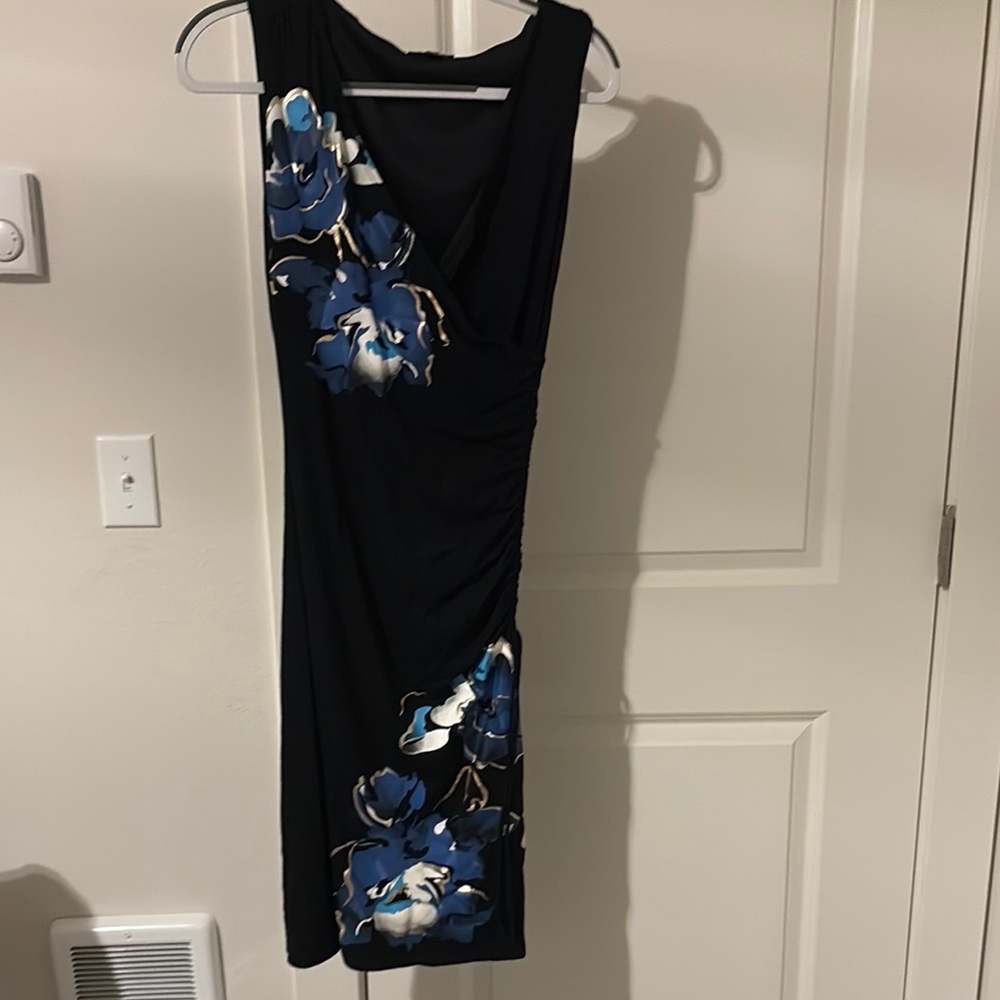 Le Chateau Black and Blue Embellished Asymmetrical Maxi Dress